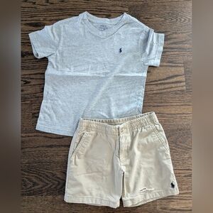 Polo Ralph Lauren Gray T-Shirt and Tan Shorts Set
